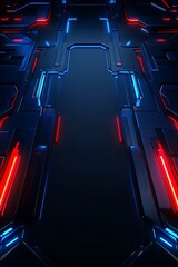 Poster - futuristic abstract background with neon red and blue lights on a dark surface for technology, digit