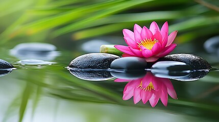 Aufkleber - Elegant Pink Lotus Reflecting on Still Water for Zen Relaxation : Generative AI