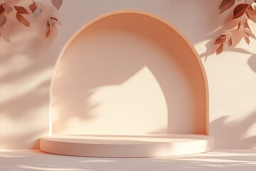 Poster - Neutral Toned Archway with Simple Composition and Leaf Motifs : Generative AI