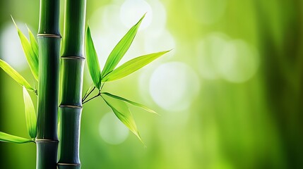 Poster - Natural bamboo stalks with bright leaves symmetrically arranged in a lush green bamboo forest : Generative AI