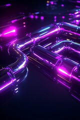Poster - Futuristic Neon Tubes in Abstract Arrangement with Glowing Lights and Reflections on a Dark Surface for Modern Design and Tech Usage