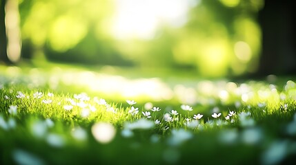 Poster - Serene sunlit spring meadow with wildflowers and lush grass in full bloom : Generative AI