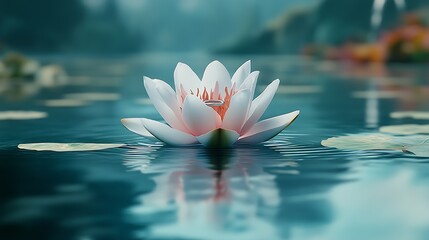 Aufkleber - Mystical Water Lily Blooming in Misty Waterscape with Dreamy Reflection : Generative AI