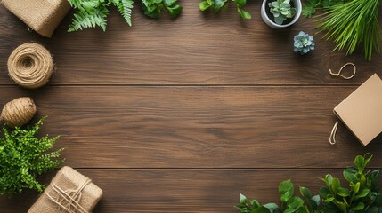 Poster - Natural decor elements on a wooden table backdrop