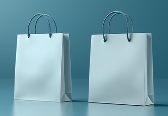 Fototapete - A white background with a 3D mockup of a pair of paper bags.