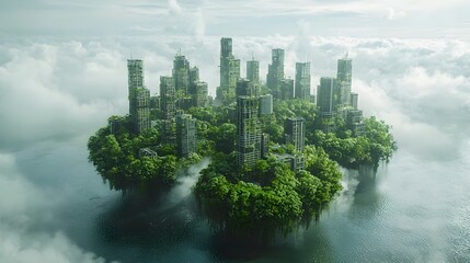 Poster - futuristic city on earth powered by renewable energy sources clean rivers and thriving natural ecosy
