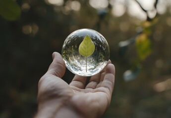 Aufkleber - Green tree globe protected by hands on tropical nature summer background, Ecology and Environment