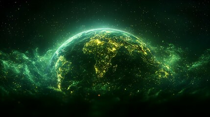 Poster - sustainable earth made of recycled materials with green energy beams a digital depicting an eco frie