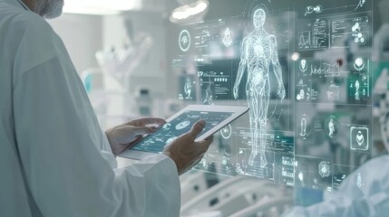 Aufkleber - Innovative iot technology in global healthcare, World Health Day with doctor on telehealth, telemedicine service analyzing patient data online on EHR, EMR patient digita data on tablet in laboratory