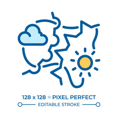 Poster - Weather fronts RGB color icon. Changing weather conditions. Atmospheric science. Meteorology. Sun, cloud and dynamic lines. Isolated vector illustration. Simple filled line drawing. Editable stroke