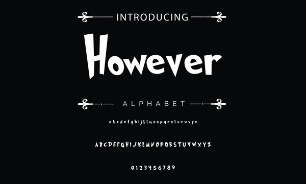 Playful style font design, colorful childish alphabet, letters and numbers vector illustration