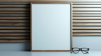 Aufkleber - Clean wooden poster frame mockup displayed on white wallpaper.