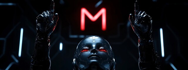 Aufkleber - The backdrop of a 3D humanoid AI robot in the metaverse cyberspace digital world, symbolizing the revolution of AI stock in the automated digital technology industry 4.0.