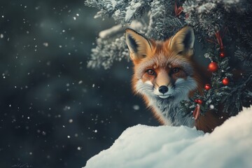 Wall Mural - Festive Fox in Winter Wonderland