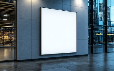 Aufkleber - The white paper poster mockup displayed outside the restaurant building serves as a marketing and business concept.