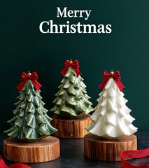 Aufkleber - The decoration of Christmas trees with Merry Christmas text on a green background is rendered in 3D. The illustration is 3D-produced