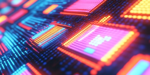Poster - Bright pixelated screen with glowing digital elements