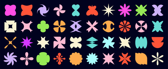 Aufkleber - Y2K brutalism shapes vector set. Vibrant modern abstract forms with vivid and bold colors, evoking nostalgia vibe from the early 2000s aesthetic. Futuristic brutal geometric figures, surreal symbols