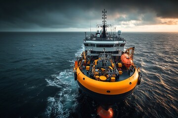 Poster - Aerial view of a commercial seismic vessel equipped with sophisticated sensors and monitoring systems