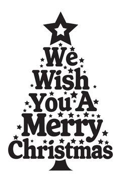 Merry Christmas typography design silhouette vector art illustration isolated on white background.