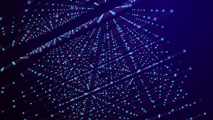 Fototapete - Digital blockchain concept. Data storage in separate cells. Abstract background with dots and connection lines. 3D .