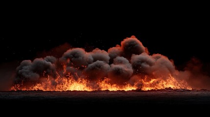 huge fire. catastrophic blaze and red smoke on black background