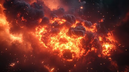 huge fire. blaze and spark, warm red catastrophe and pollution on black background