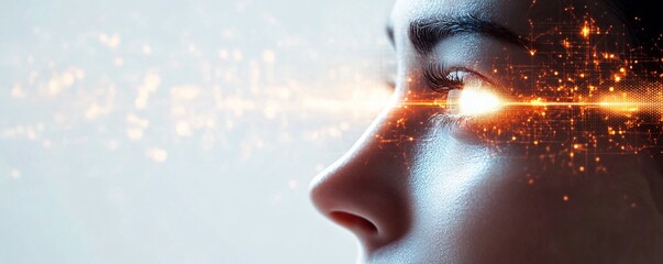 Poster - Woman experiencing augmented reality with futuristic vision technology