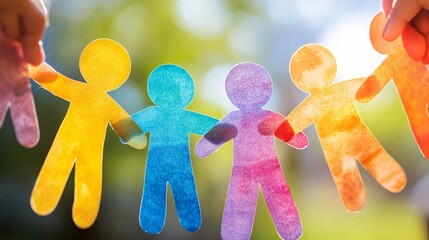 Poster - Paper chain people holding hands symbolizing community and teamwork