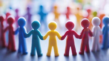 Poster - Colorful plasticine figures holding hands in circle symbolizing community