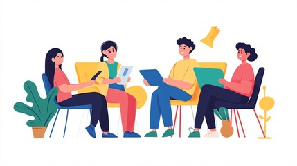 Poster - Office workers using gadgets during brainstorming session in modern office