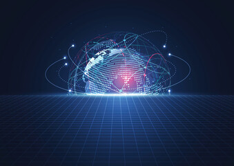 Poster - Abstract global network connection on gold background. World map point and line composition concept of global business