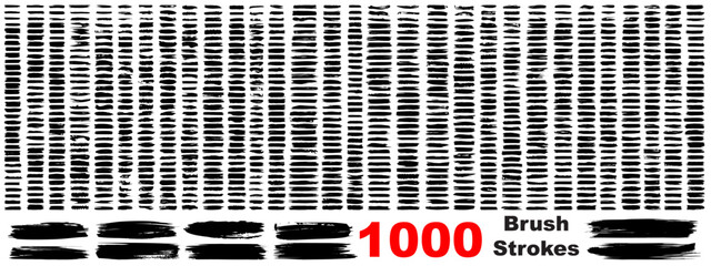 Wall Mural - Very large collection or set of 1000 artistic black paint hand made creative brush strokes isolated on white background, metaphor to art, grunge or grungy, graffiti, education abstract vector design