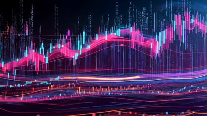 Poster - Graph stock market with rising candlesticks and colorful lines 4K Video