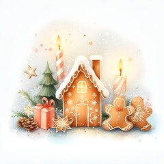 Wall Mural - Sugar and cookie house with Christmas decorations. Christmas found. Ilustration.