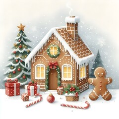 Wall Mural - Sugar and cookie house with Christmas decorations. Christmas found. Ilustration.