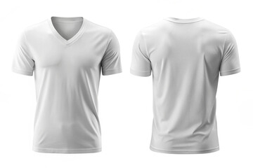 Wall Mural - Blank white color v-neck t-shirt template. Front and back view, Realistic White short sleeve t-shirt mockup, isolated on white background. 3d rendering