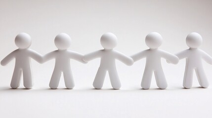 Poster - Five white figurines holding hands in unity and teamwork