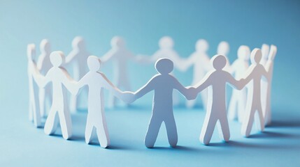 Poster - Paper chain people holding hands in a circle symbolizing teamwork and unity