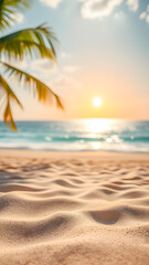Wall Mural - picturesque relaxing beach closeup, abstract artistic sand texture with sunset sea sky view, horizon