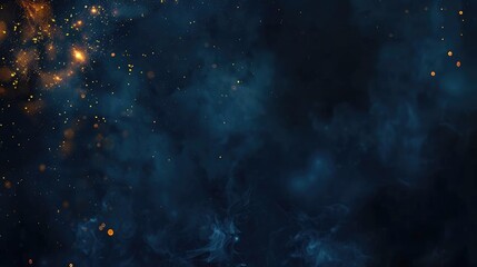 Wall Mural - dark navy blue background with yellow golden bokeh effect particles