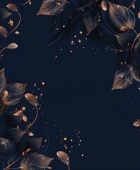 Wall Mural - elegant golden leaves on dark navy blue background