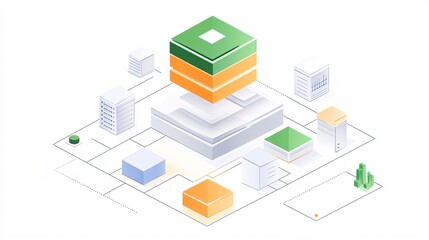 Poster - Isometric servers communicating with each other representing a data center