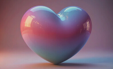 Poster - Heart made of glass is sitting on a table. The heart is purple and blue. The table is white