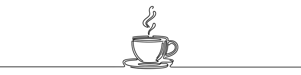 Wall Mural - Minimalist continuous line drawing representing a cup of coffee on a saucer. Vector illustration.