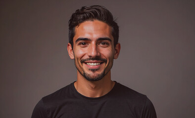 Poster - Man with a beard and a black shirt is smiling. He is wearing a black shirt