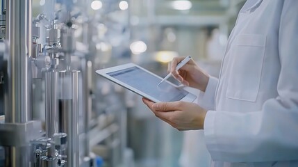 Poster - Engineer Using Tablet Computer for Inspection in Industrial Setting
