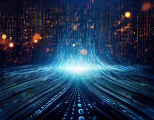 Wall Mural - abstract digital binary code flowing on dark background.