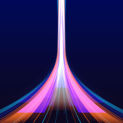 Leinwandbilder - Neon futuristic network technologies on a dark background with movement and speed effects, featuring long exposure and light painting photography. Glittering light trails and fire flare traces.
