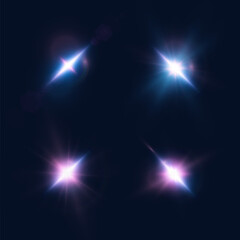 Poster - Abstract set of colorful light effects, twinkling bright stars. For graphic web design and illustration design.